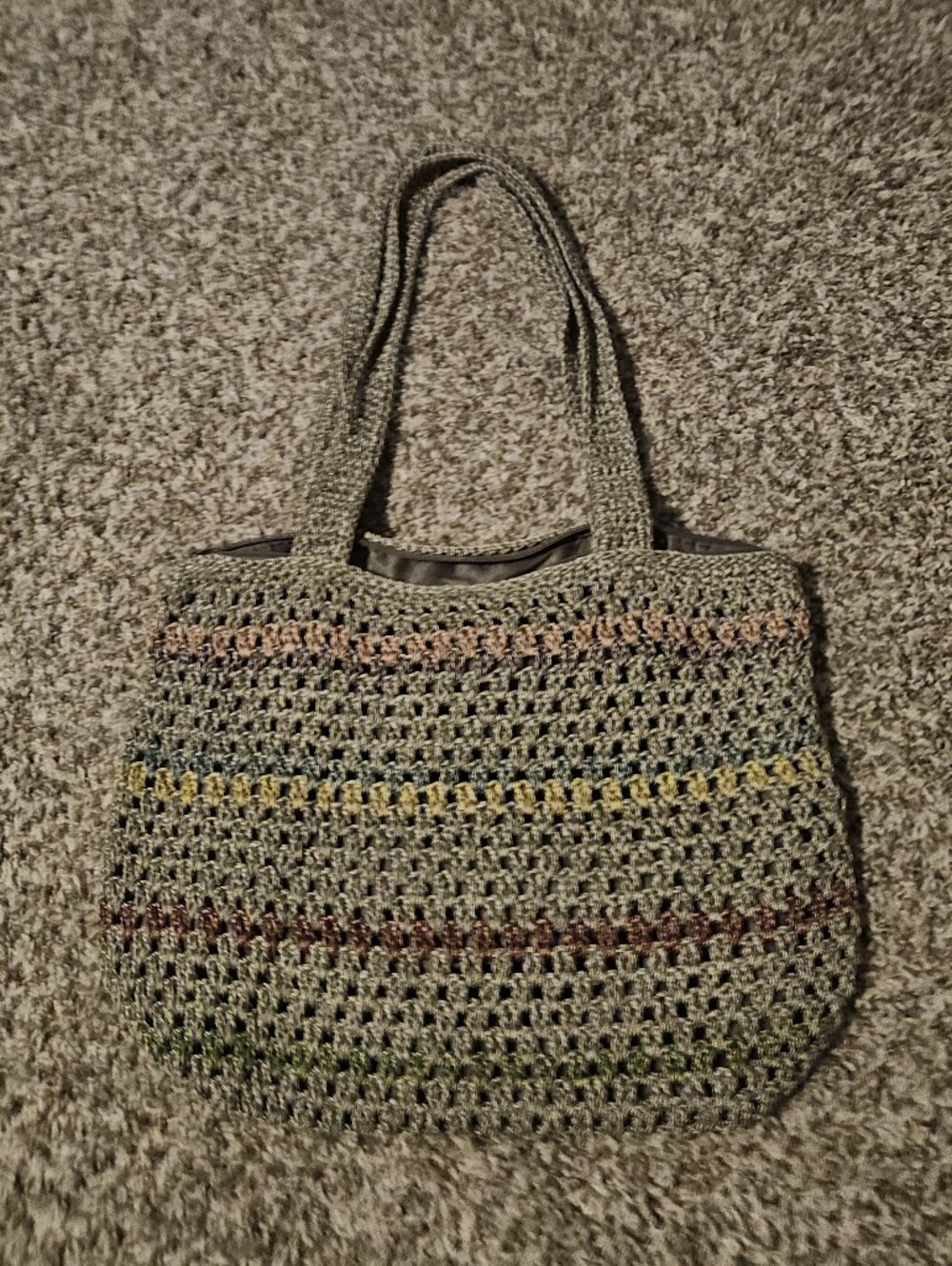 The Sak Crochet Tote Bag in Olive with Multicolor Accents